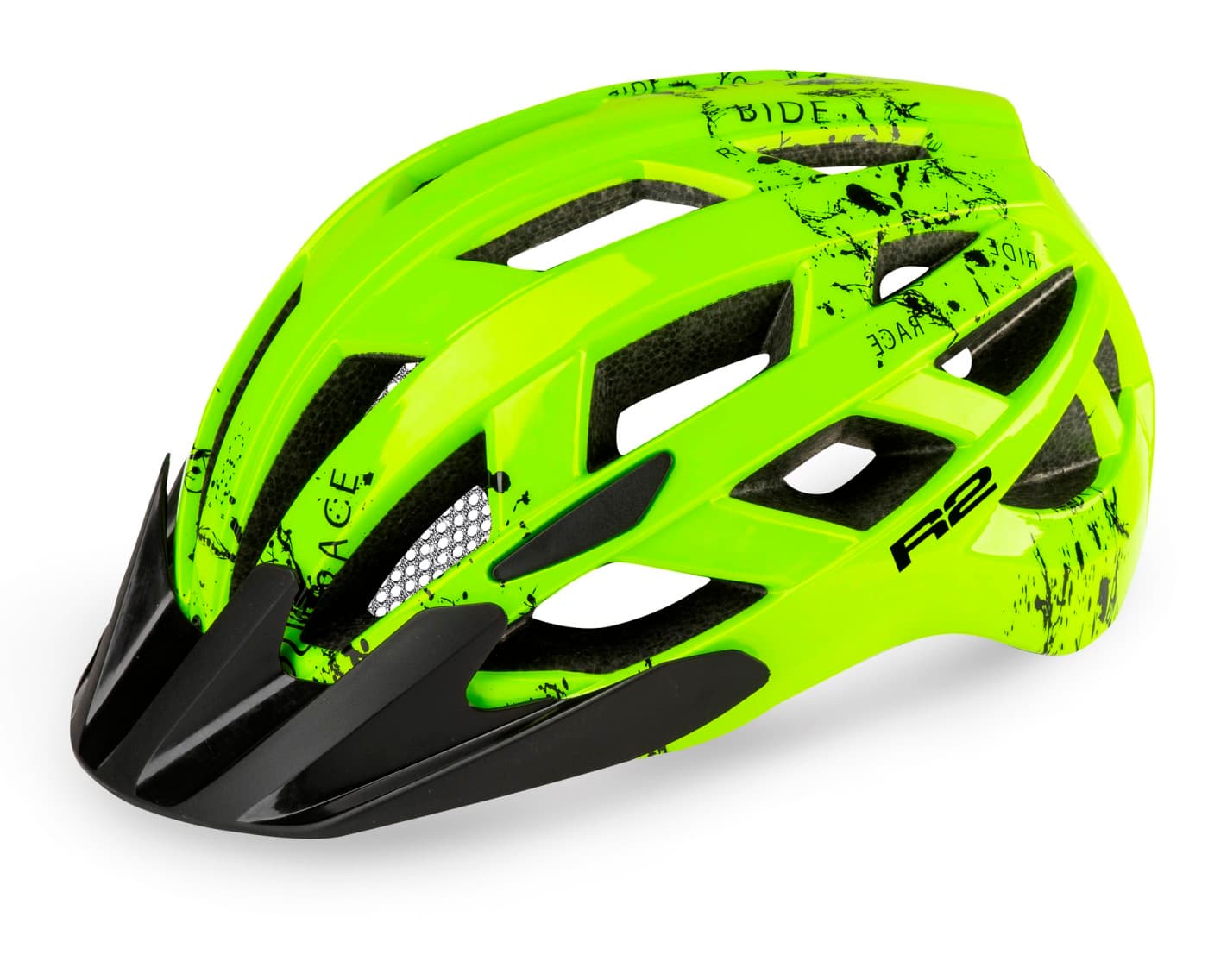Шолом R2 Lumen junior колір флуоресцентно жовтий,чорний глянцевий розмір S: 52-56 см