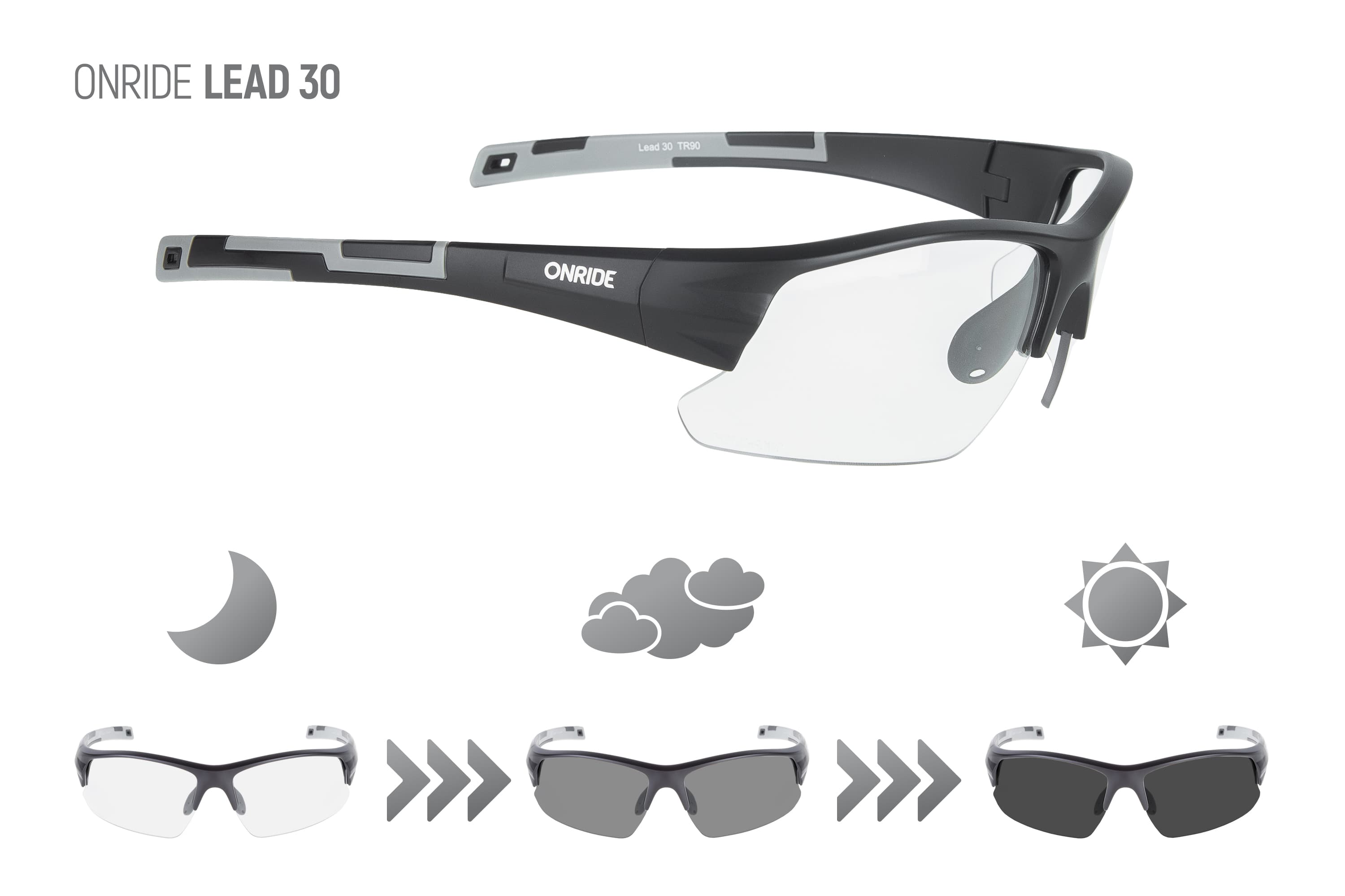 Окуляри ONRIDE Lead 30 з лінзами Photochromic clear to grey (84-25%) кат. 0-2 чорний — мініатюра 3