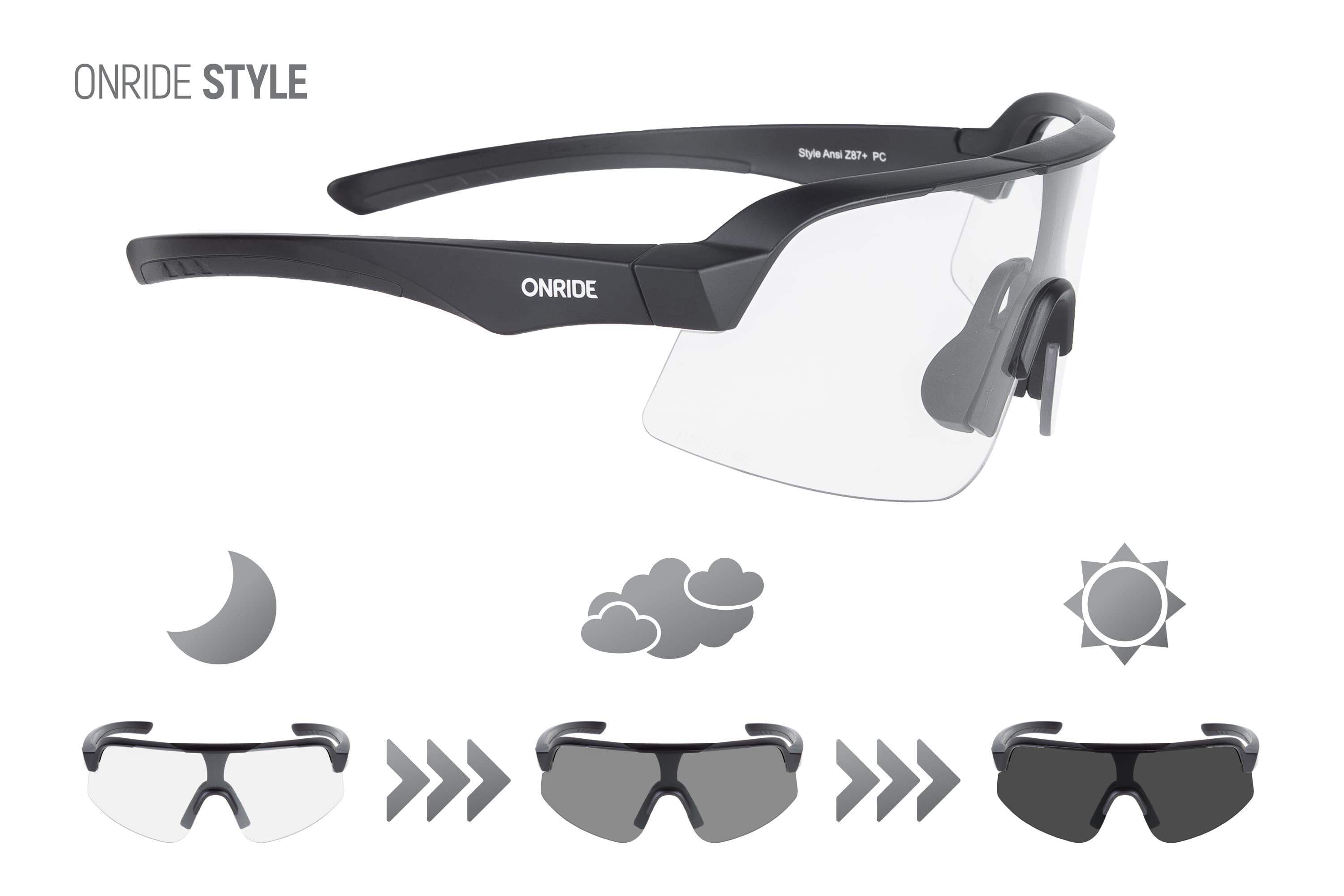 Окуляри ONRIDE Style ANSI Z87+ з лінзою Photochromic (84-18%), оправа РС чорний — мініатюра 8