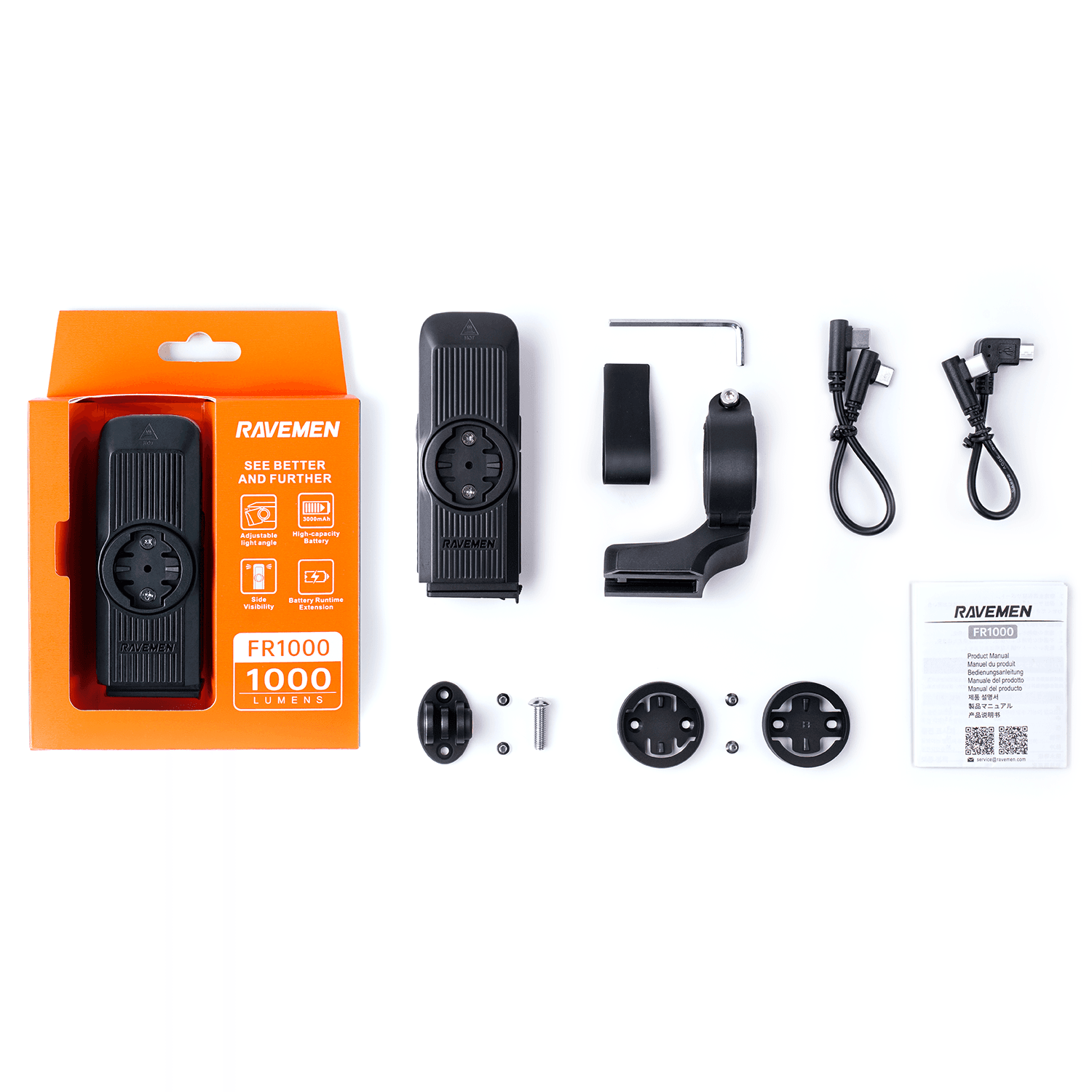 Велосипедна фара Ravemen FR1000 (1000 lm, 3000 mAh) з кріпленням для Garmin — мініатюра 2